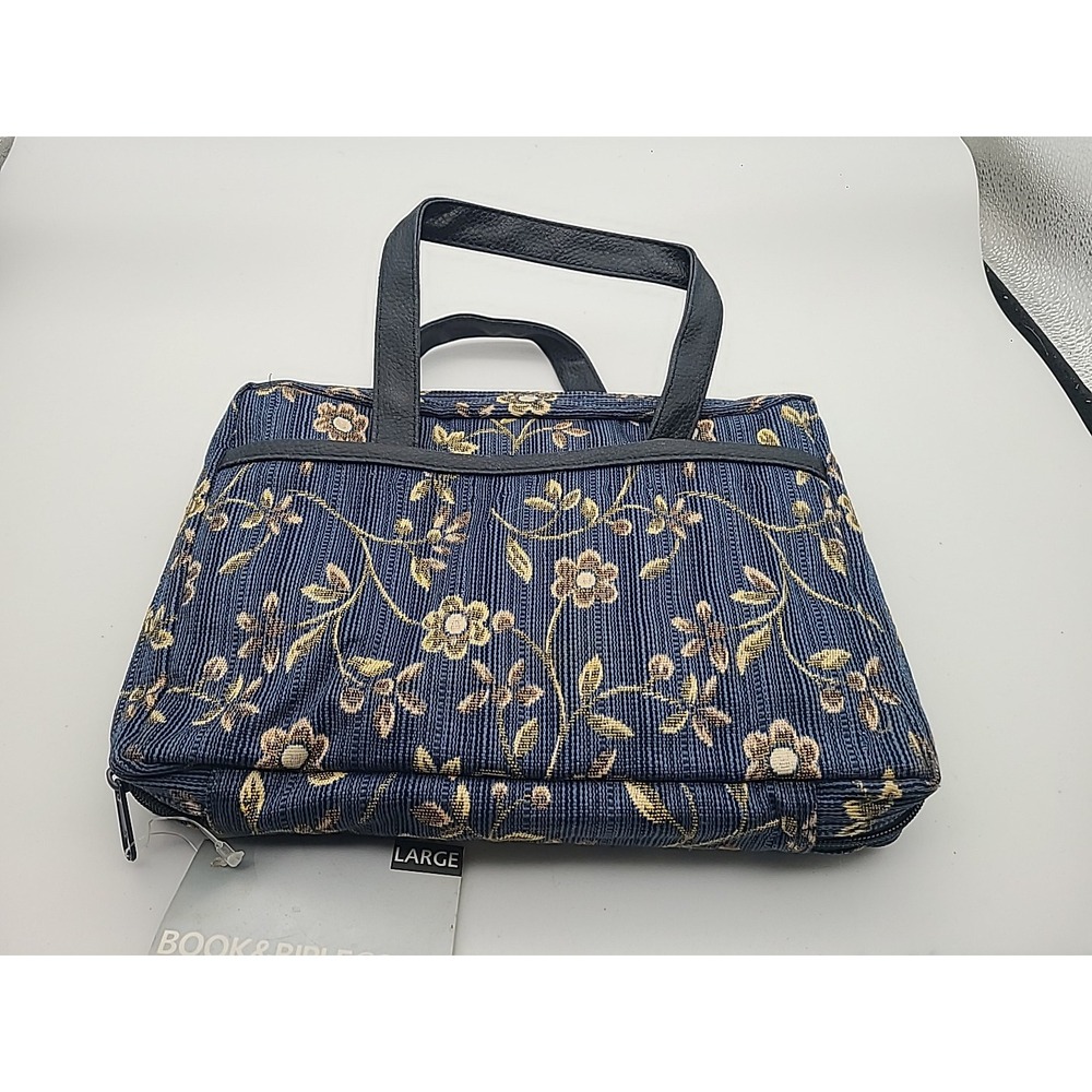 Inspirio Floral Woven Blue Bible Book Cover Travel Handle Pocket Zondervan Large
